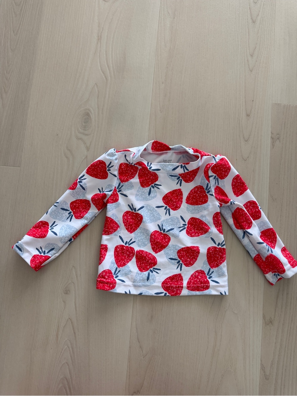 Baby Girl White Long Sleeve Rash Guard Top with Red Strawberry Print